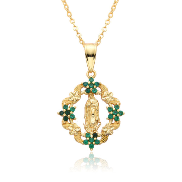 Reiki Harmony Virgin Mary Floral Medal Necklace