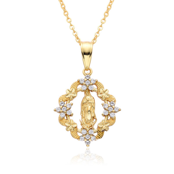 Reiki Harmony Virgin Mary Floral Medal Necklace2