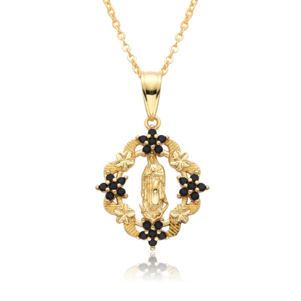 Reiki Harmony Virgin Mary Floral Medal Necklace3