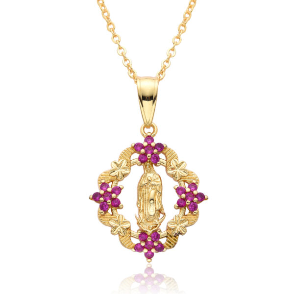 Reiki Harmony Virgin Mary Floral Medal Necklace4