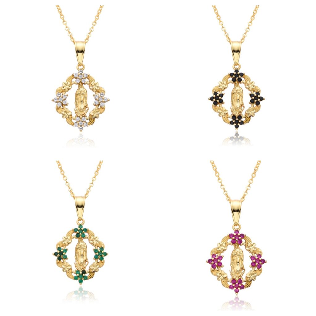 Reiki Harmony Virgin Mary Floral Medal Necklace